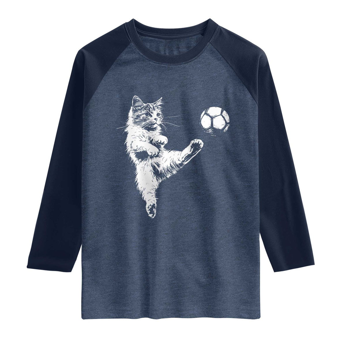 Vintage Sketch Soccer Cat Graphic Raglan Shirt Kitten Kicking Football Sports Lover