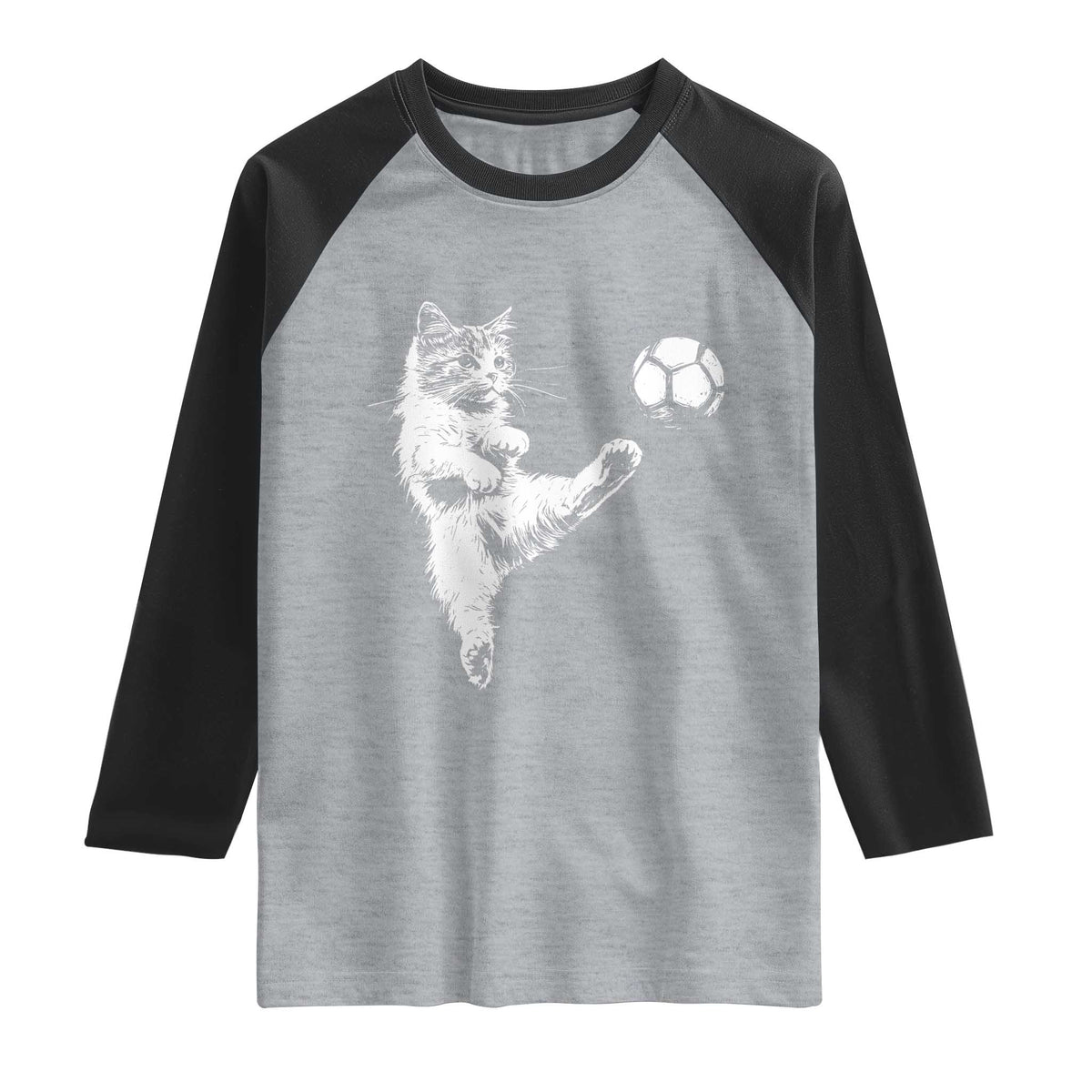 Vintage Sketch Soccer Cat Graphic Raglan Shirt Kitten Kicking Football Sports Lover