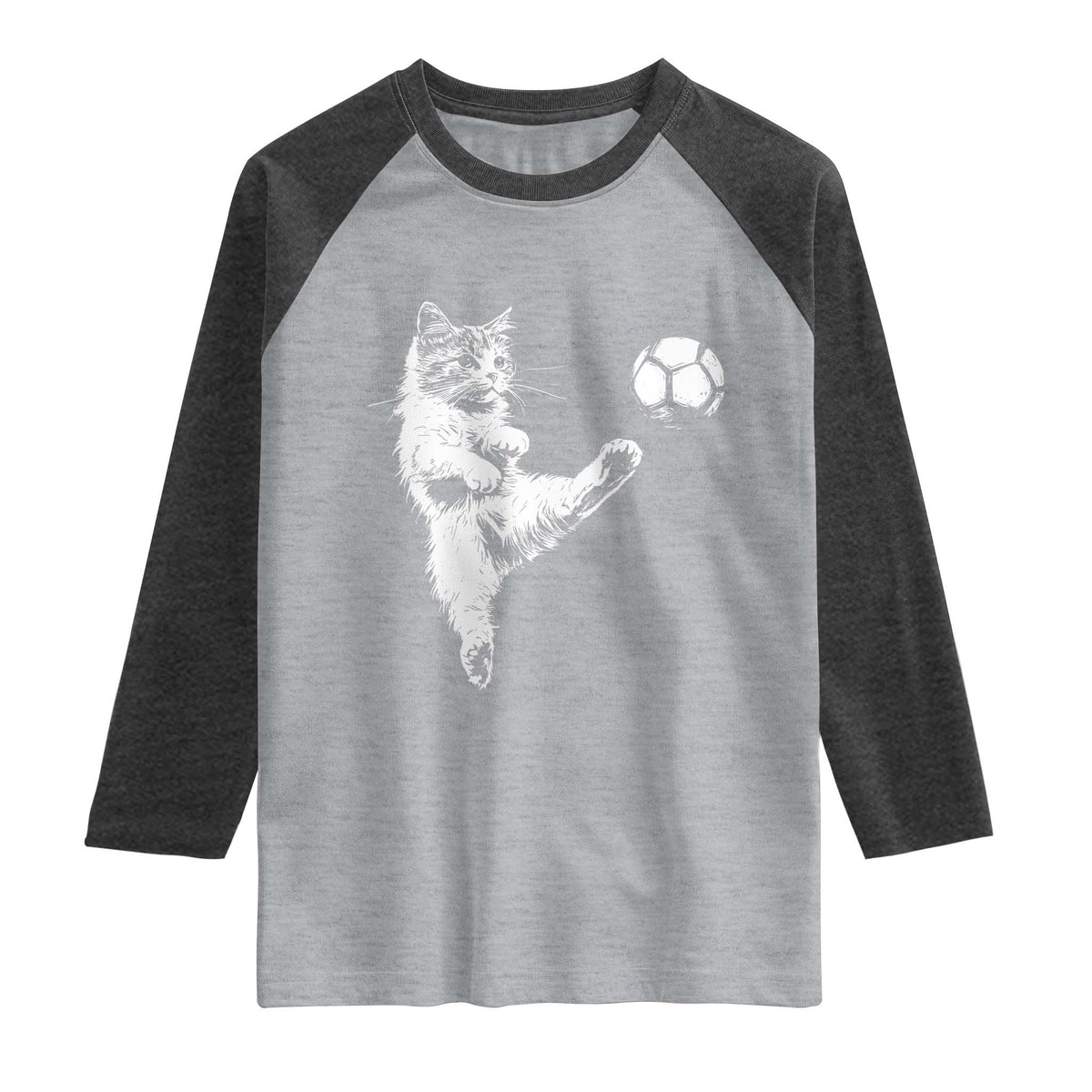 Vintage Sketch Soccer Cat Graphic Raglan Shirt Kitten Kicking Football Sports Lover