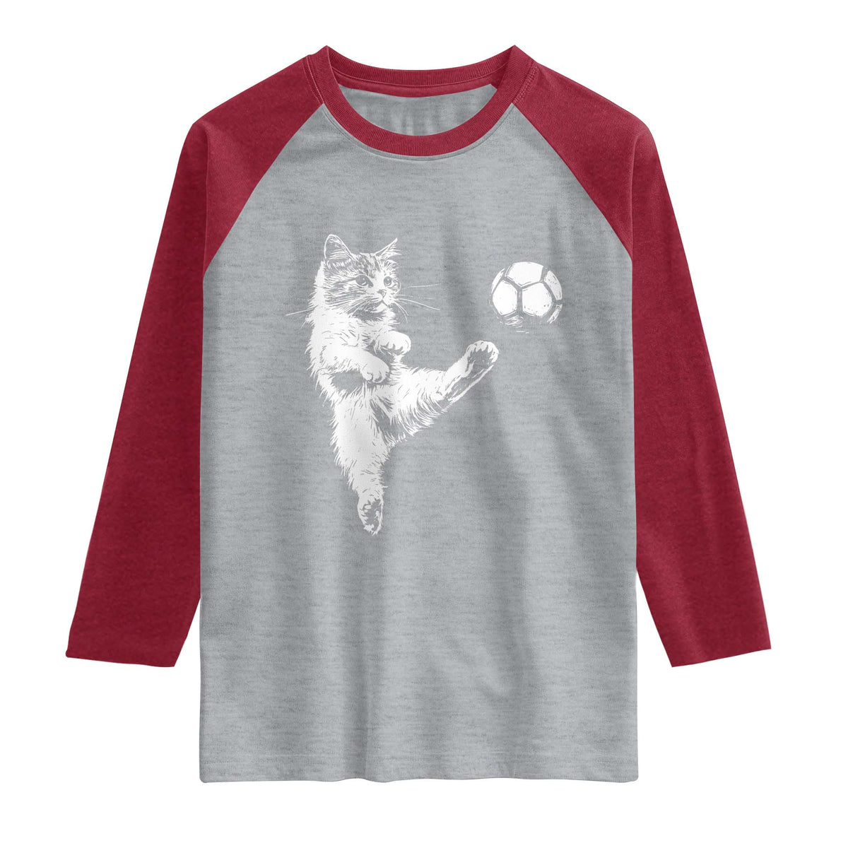 Vintage Sketch Soccer Cat Graphic Raglan Shirt Kitten Kicking Football Sports Lover