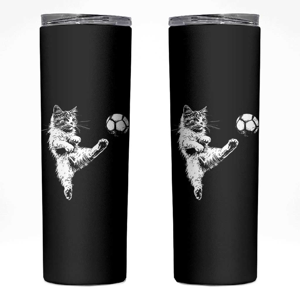 Vintage Sketch Soccer Cat Graphic Skinny Tumbler Kitten Kicking Football Sports Lover