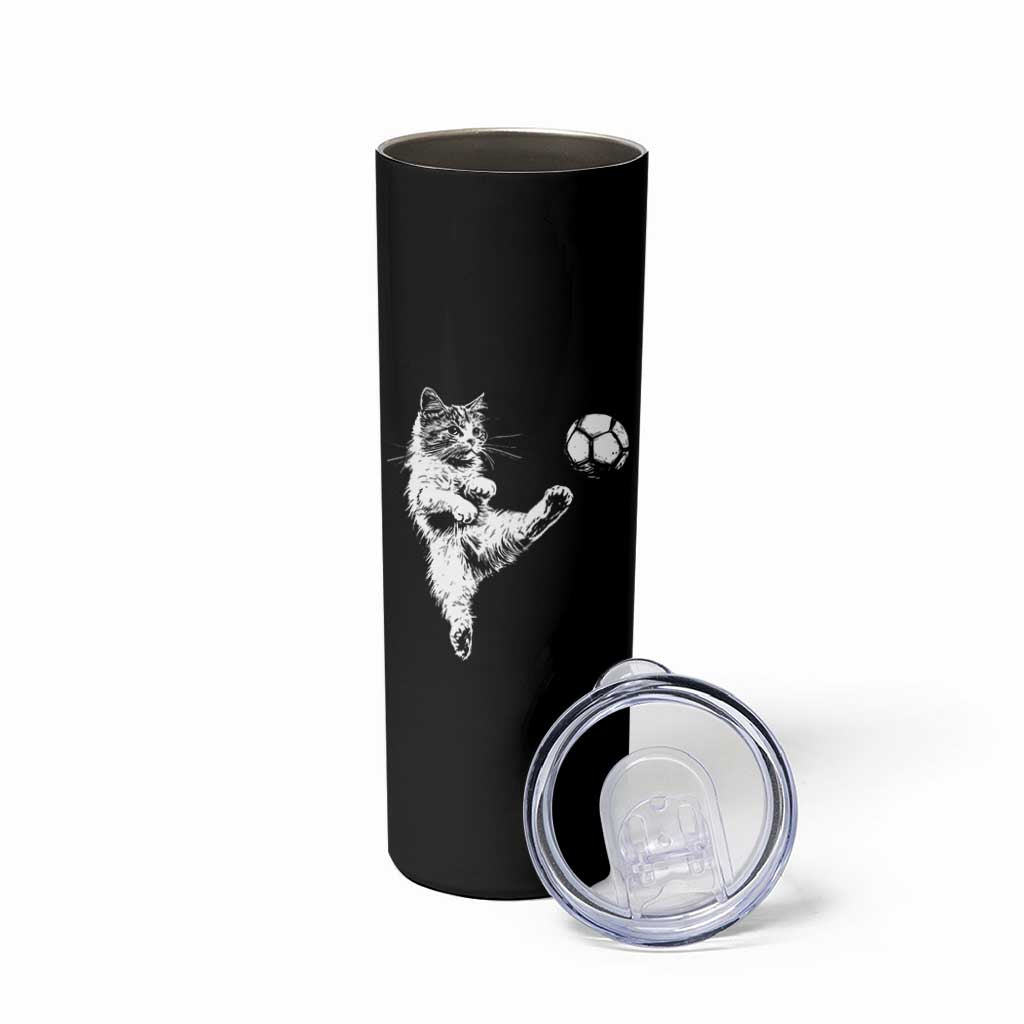 Vintage Sketch Soccer Cat Graphic Skinny Tumbler Kitten Kicking Football Sports Lover