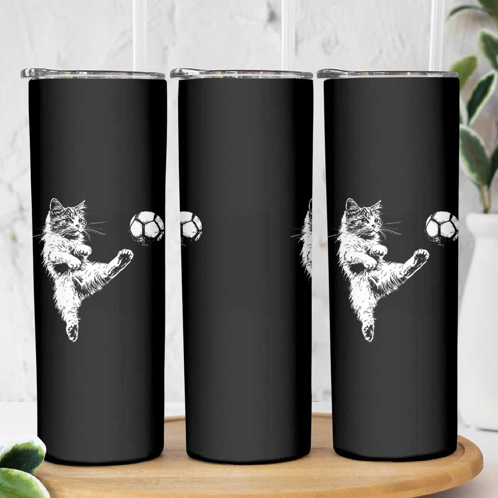 Vintage Sketch Soccer Cat Graphic Skinny Tumbler Kitten Kicking Football Sports Lover