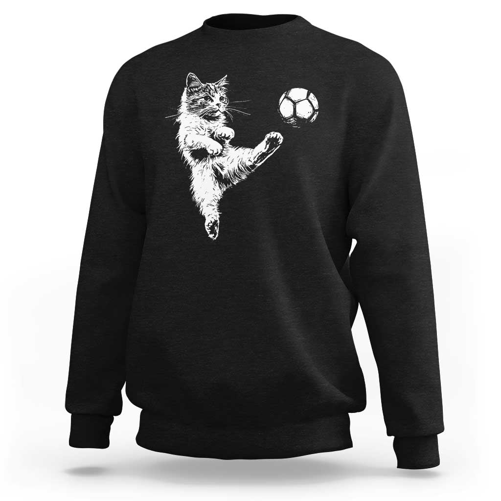 Vintage Sketch Soccer Cat Graphic Sweatshirt Kitten Kicking Football Sports Lover
