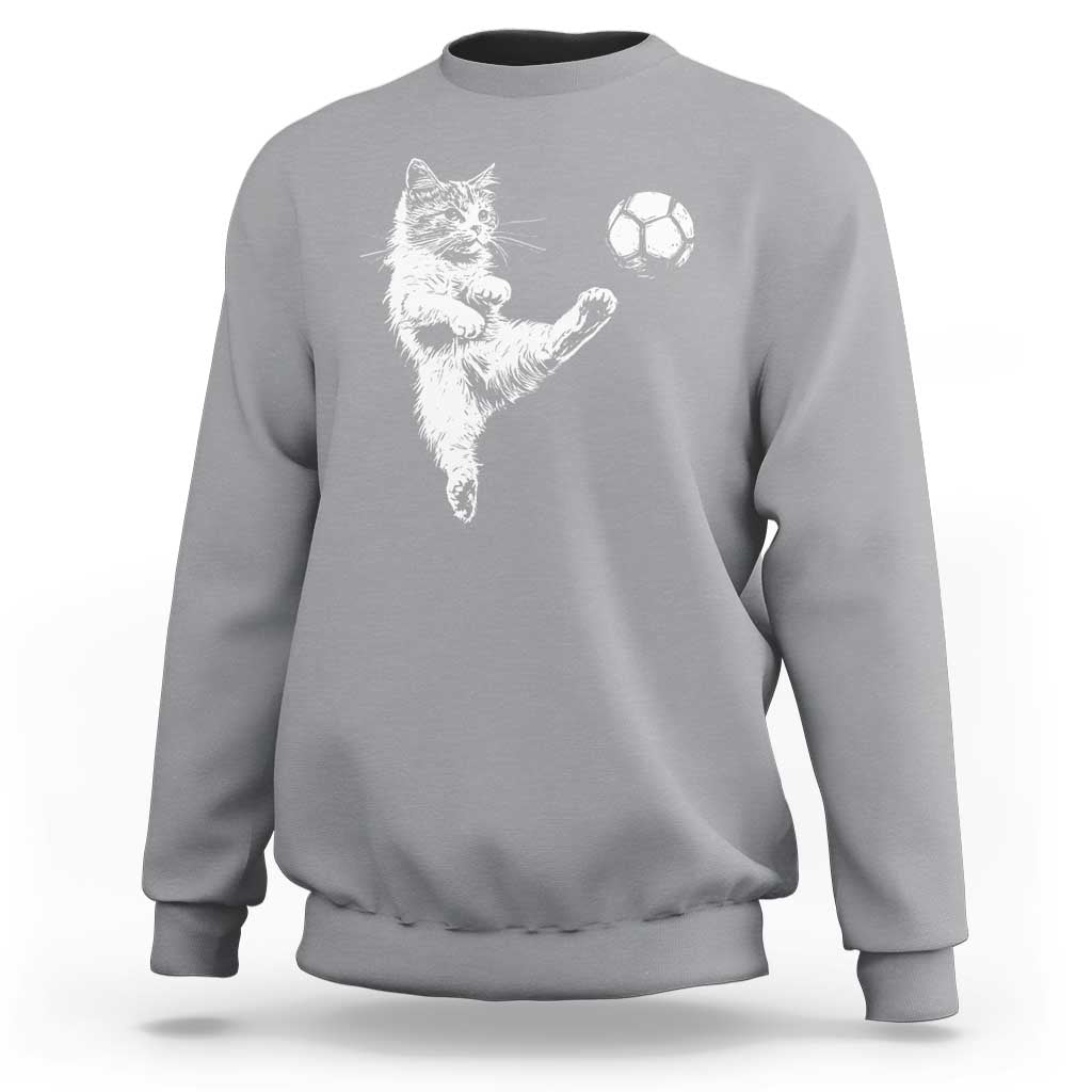 Vintage Sketch Soccer Cat Graphic Sweatshirt Kitten Kicking Football Sports Lover