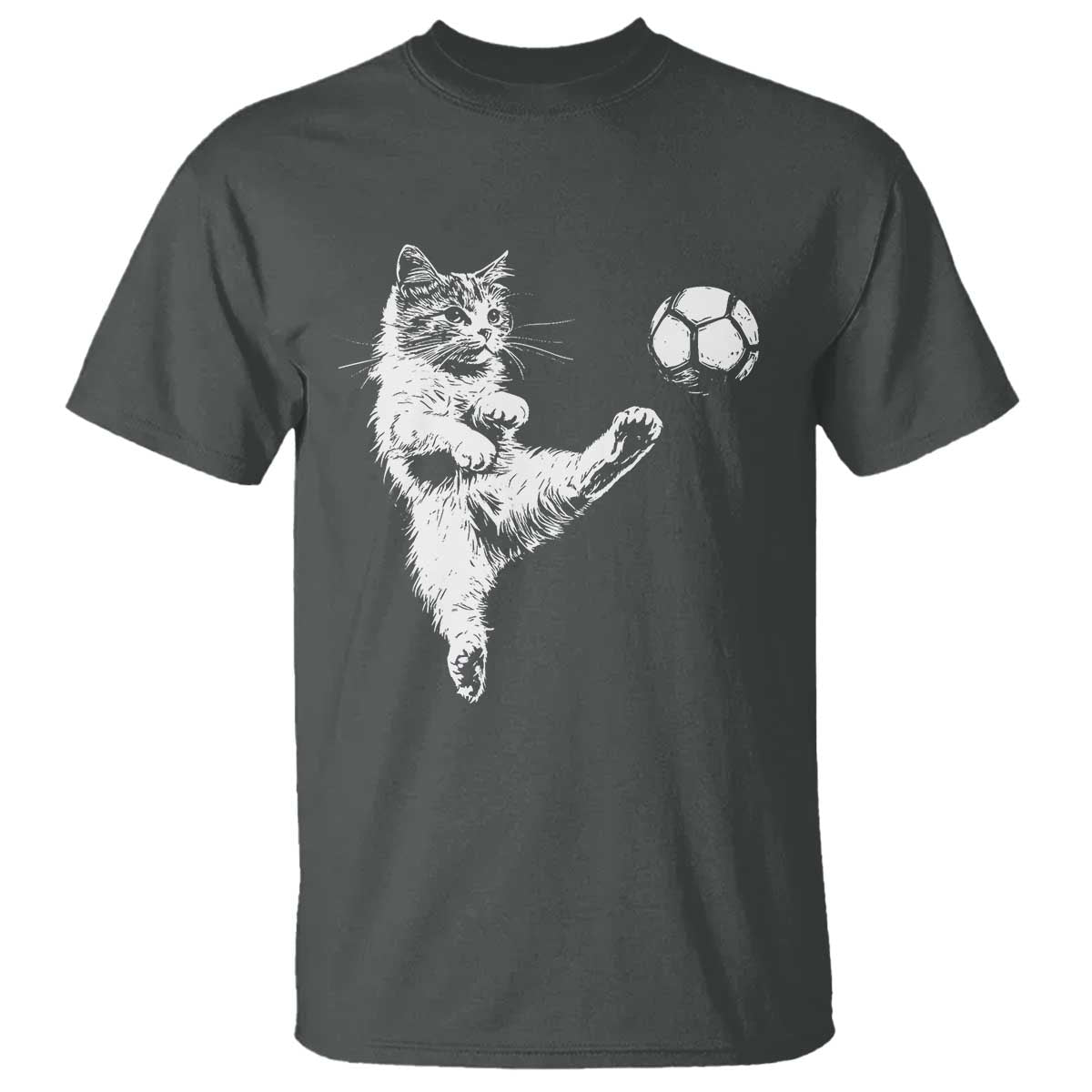 Vintage Sketch Soccer Cat Graphic T Shirt Kitten Kicking Football Sports Lover