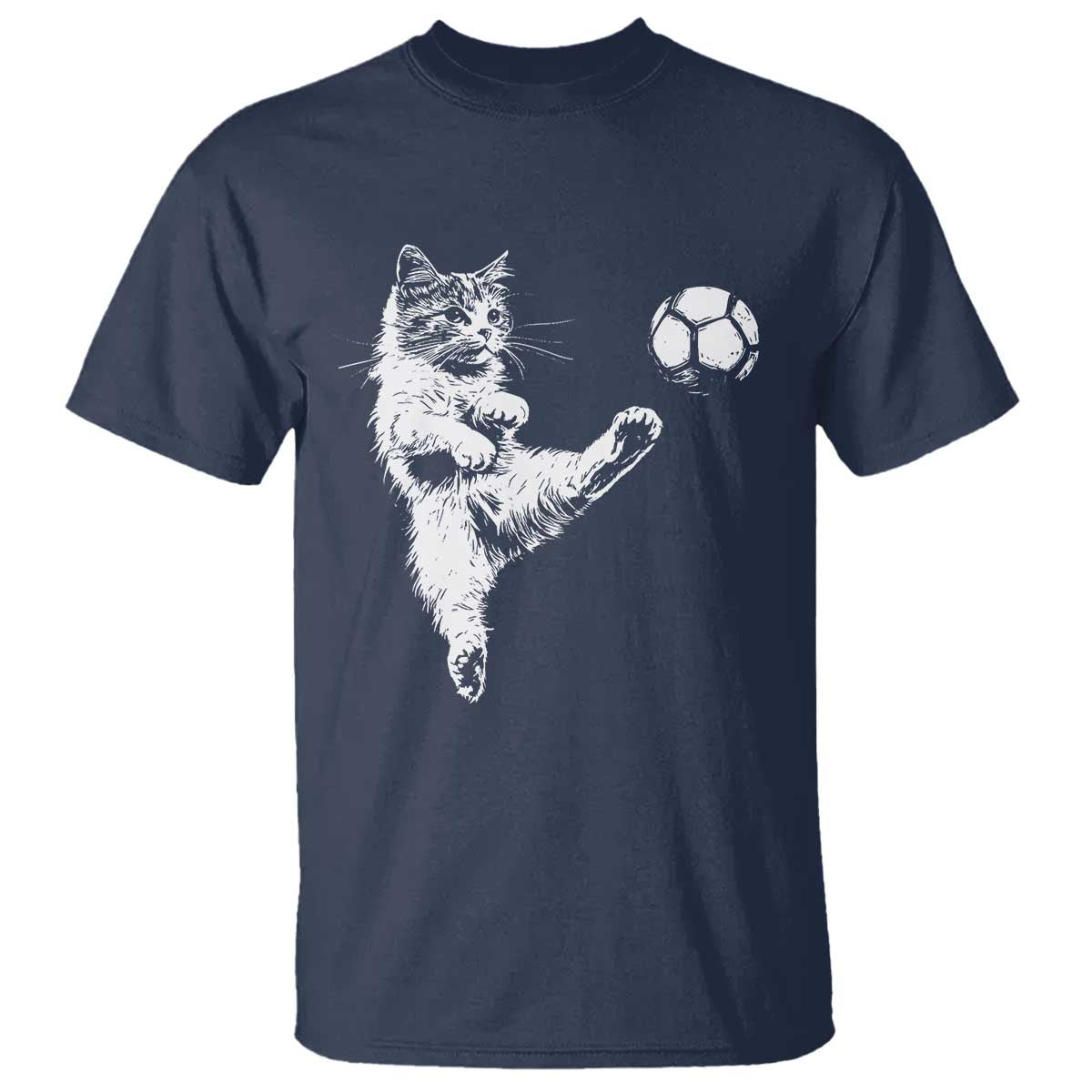 Vintage Sketch Soccer Cat Graphic T Shirt Kitten Kicking Football Sports Lover