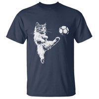 Vintage Sketch Soccer Cat Graphic T Shirt Kitten Kicking Football Sports Lover