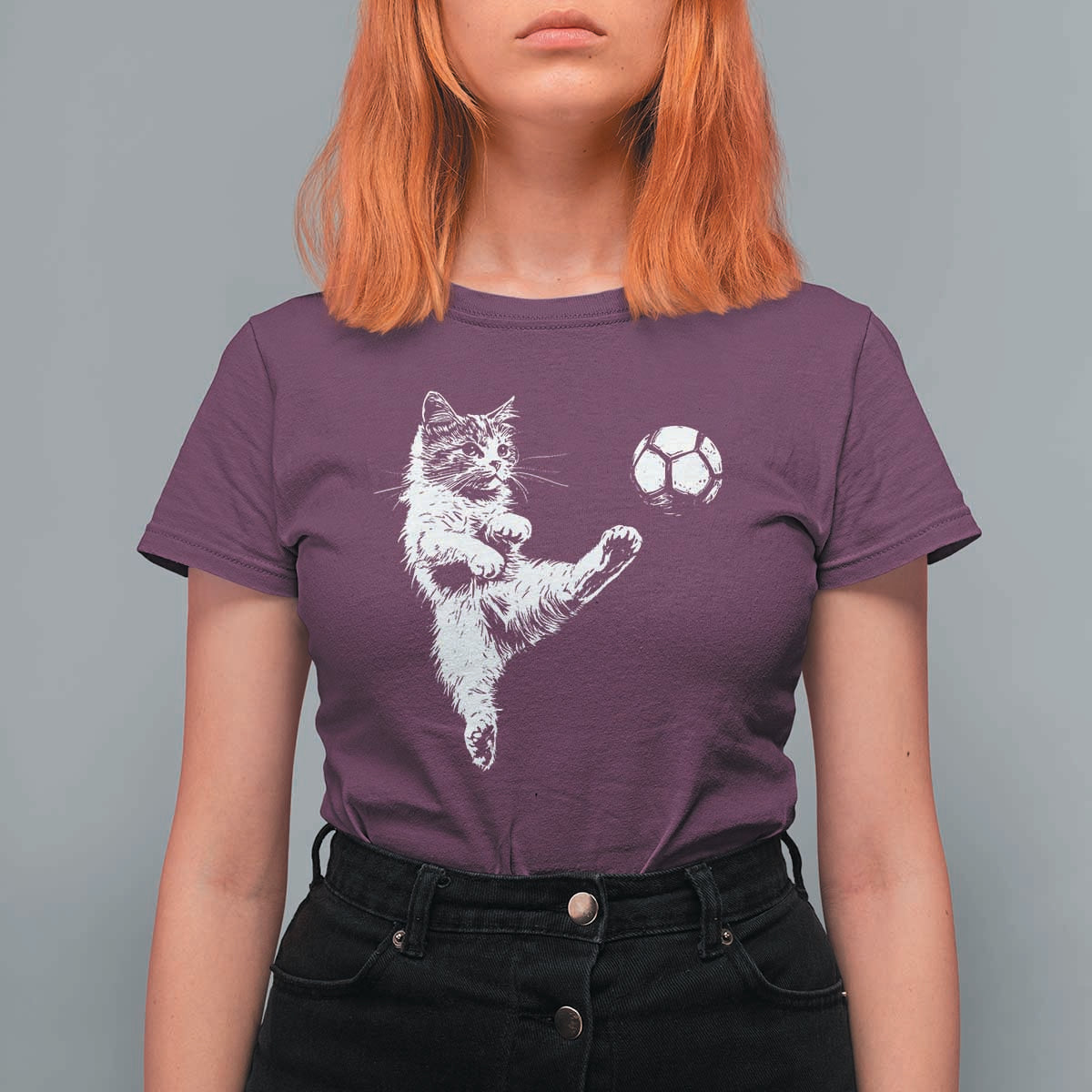 Vintage Sketch Soccer Cat Graphic T Shirt For Women Kitten Kicking Football Sports Lover