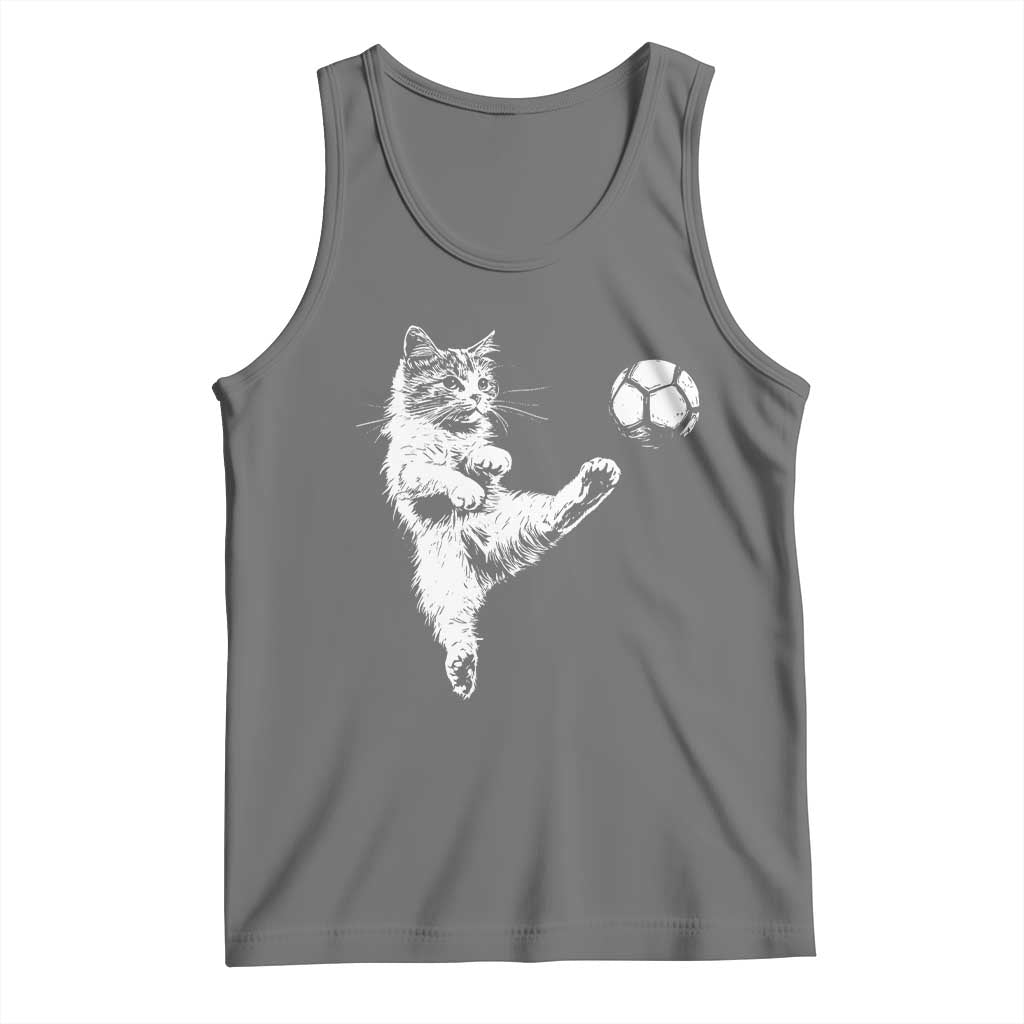 Vintage Sketch Soccer Cat Graphic Tank Top Kitten Kicking Football Sports Lover