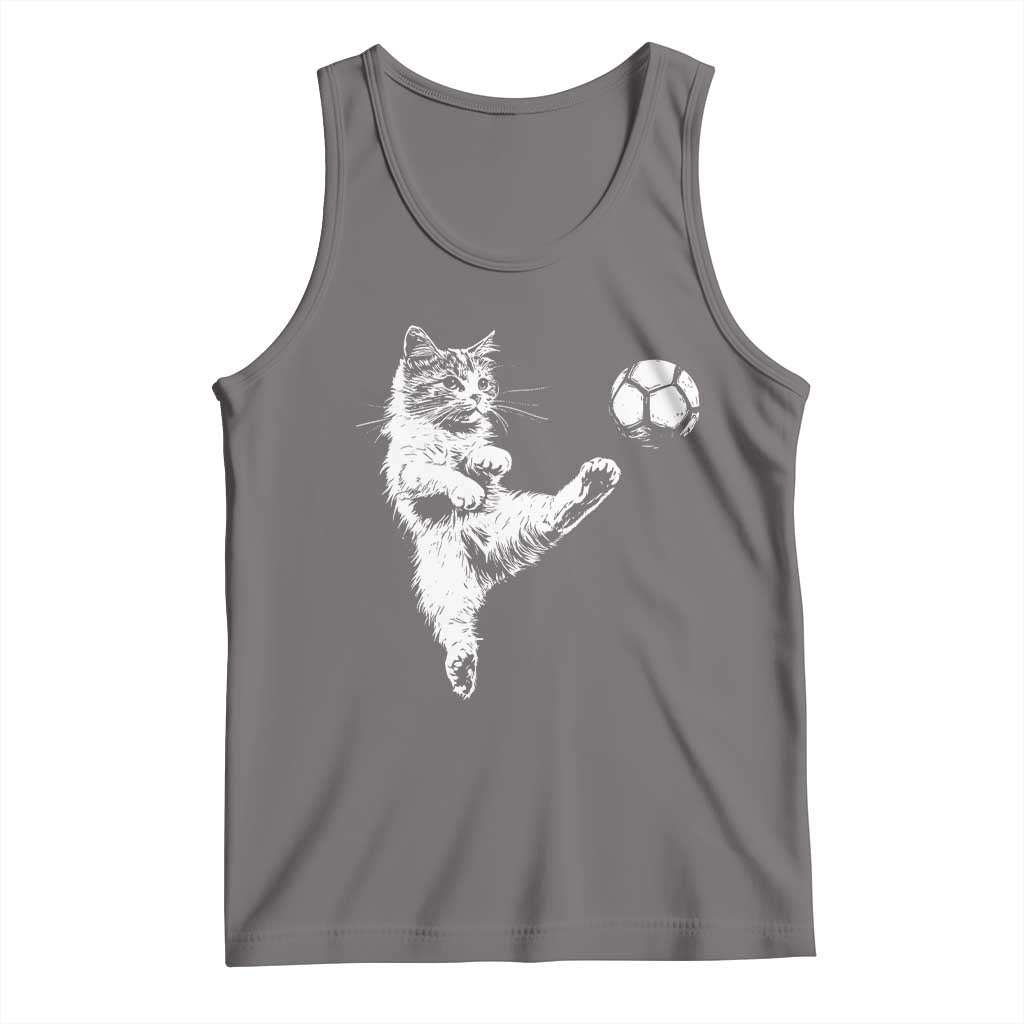 Vintage Sketch Soccer Cat Graphic Tank Top Kitten Kicking Football Sports Lover