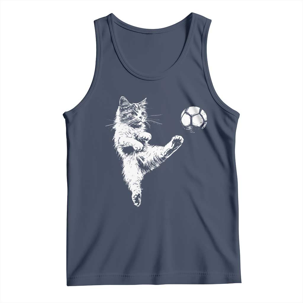 Vintage Sketch Soccer Cat Graphic Tank Top Kitten Kicking Football Sports Lover