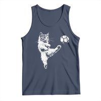 Vintage Sketch Soccer Cat Graphic Tank Top Kitten Kicking Football Sports Lover