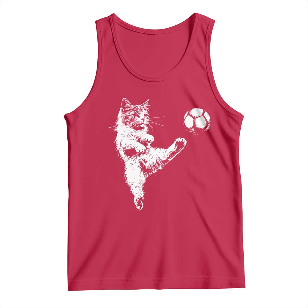 Vintage Sketch Soccer Cat Graphic Tank Top Kitten Kicking Football Sports Lover