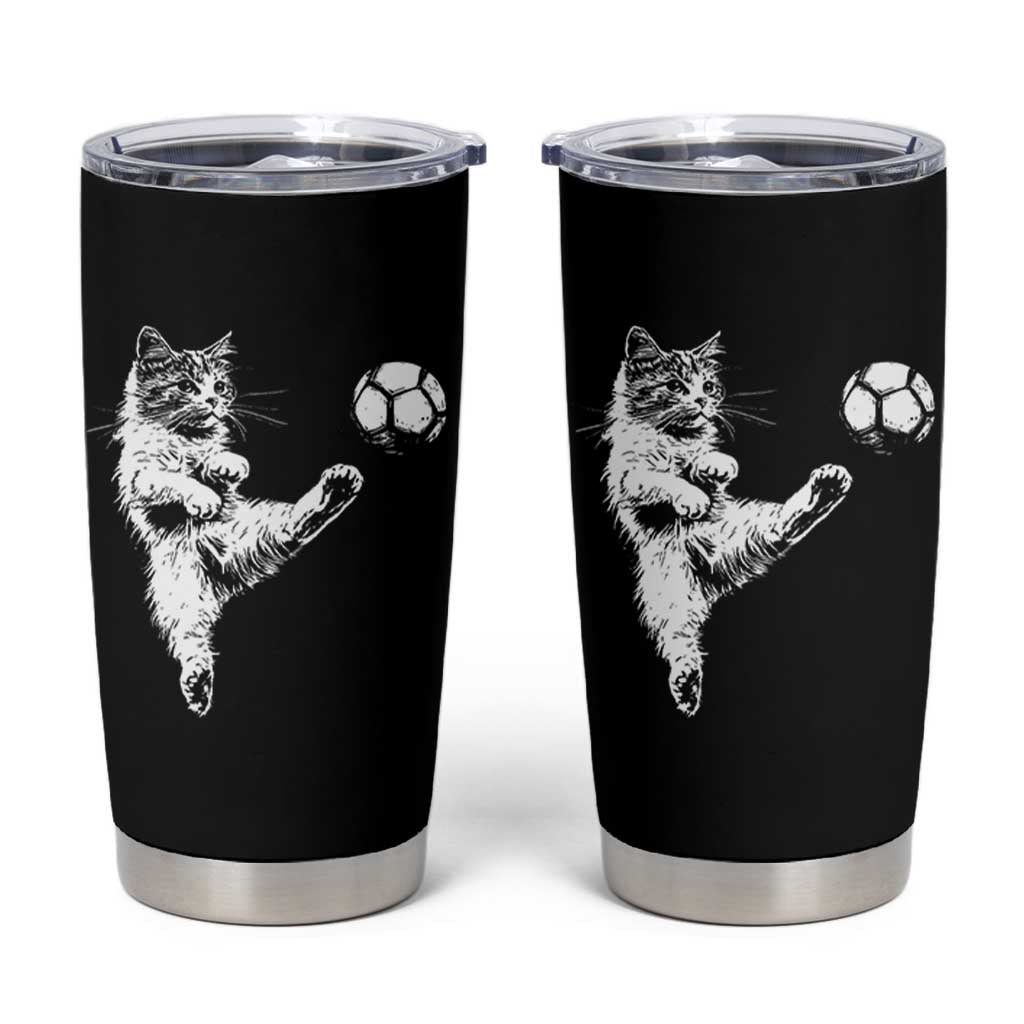 Vintage Sketch Soccer Cat Graphic Tumbler Cup Kitten Kicking Football Sports Lover