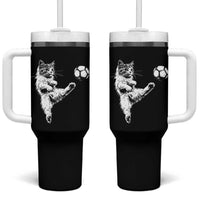 Vintage Sketch Soccer Cat Graphic Tumbler With Handle Kitten Kicking Football Sports Lover