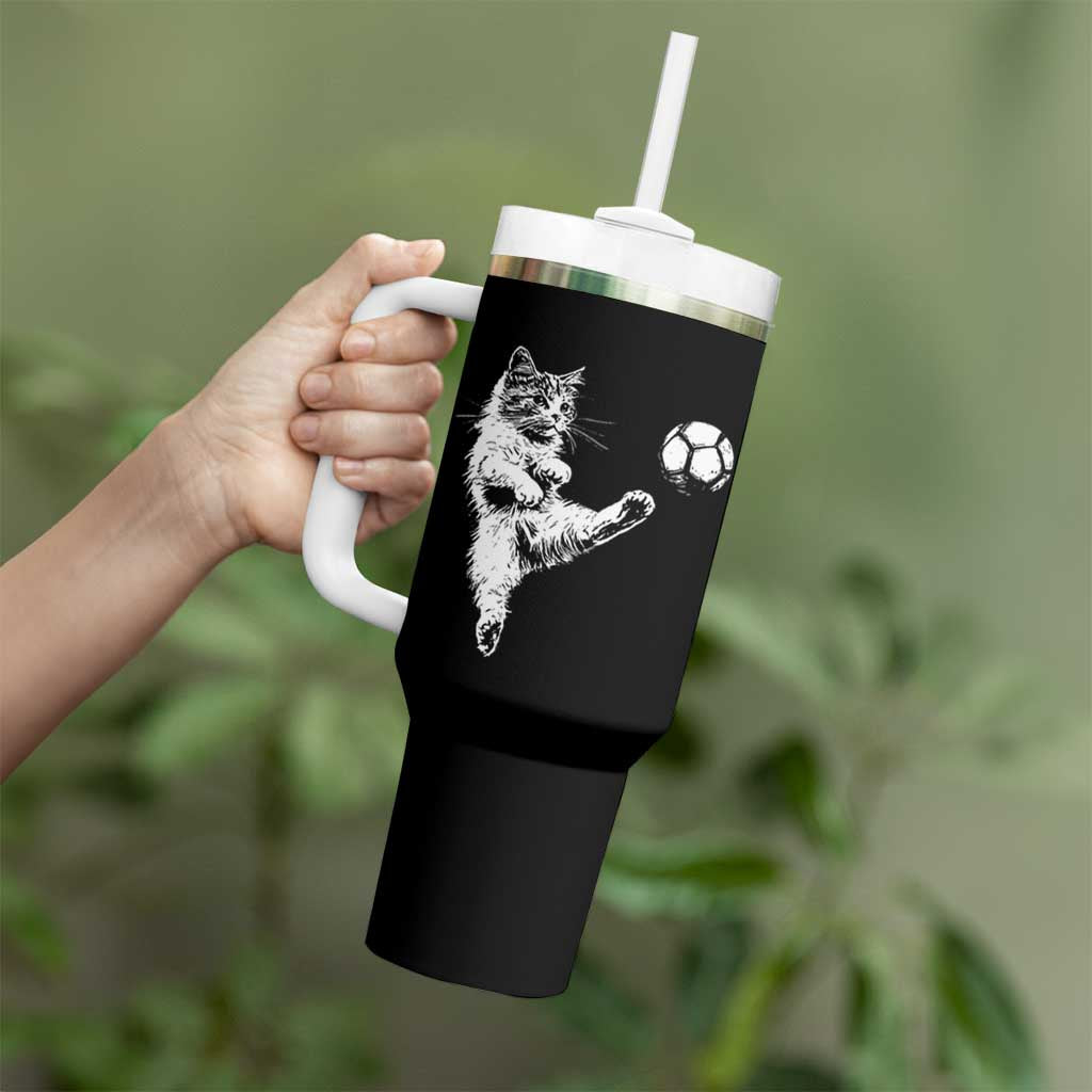 Vintage Sketch Soccer Cat Graphic Tumbler With Handle Kitten Kicking Football Sports Lover