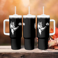 Vintage Sketch Soccer Cat Graphic Tumbler With Handle Kitten Kicking Football Sports Lover