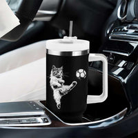 Vintage Sketch Soccer Cat Graphic Tumbler With Handle Kitten Kicking Football Sports Lover