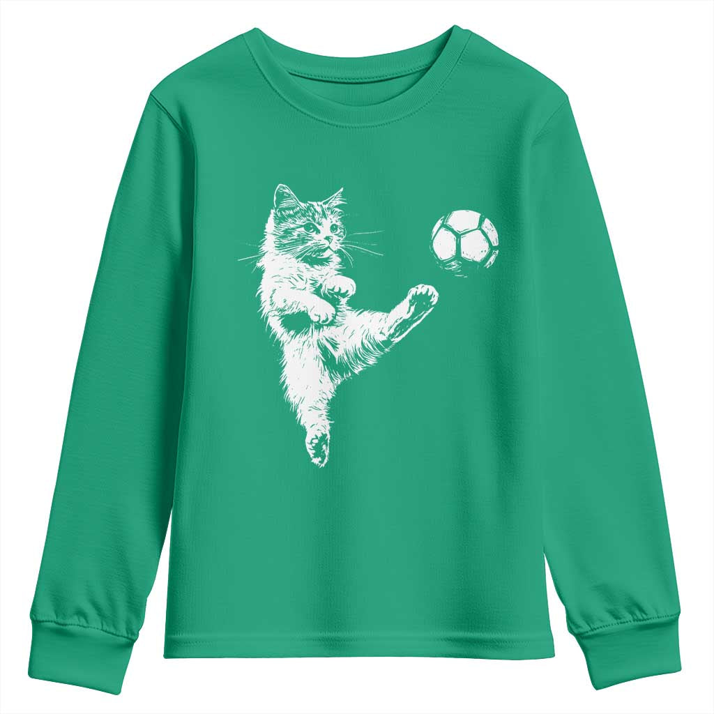 Vintage Sketch Soccer Cat Graphic Youth Sweatshirt Kitten Kicking Football Sports Lover