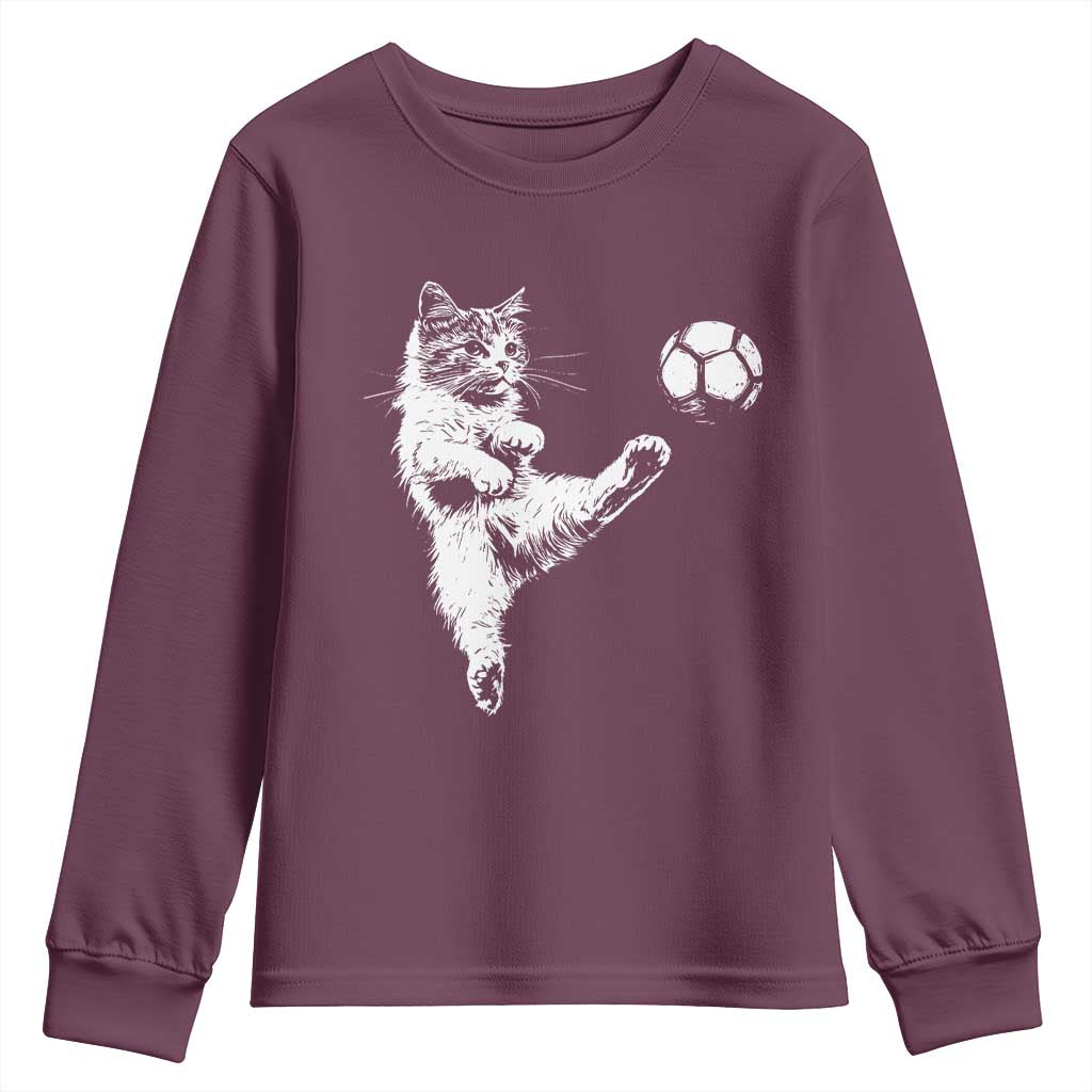 Vintage Sketch Soccer Cat Graphic Youth Sweatshirt Kitten Kicking Football Sports Lover