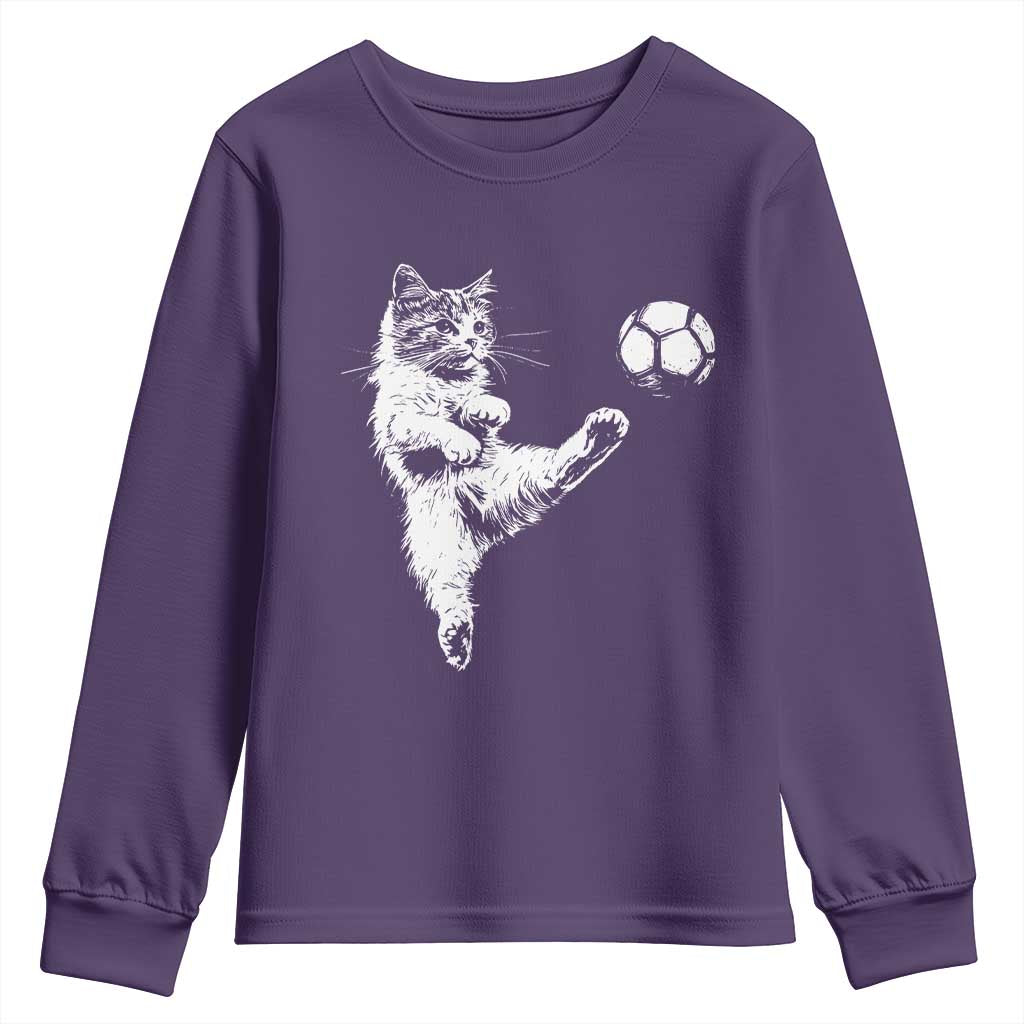 Vintage Sketch Soccer Cat Graphic Youth Sweatshirt Kitten Kicking Football Sports Lover
