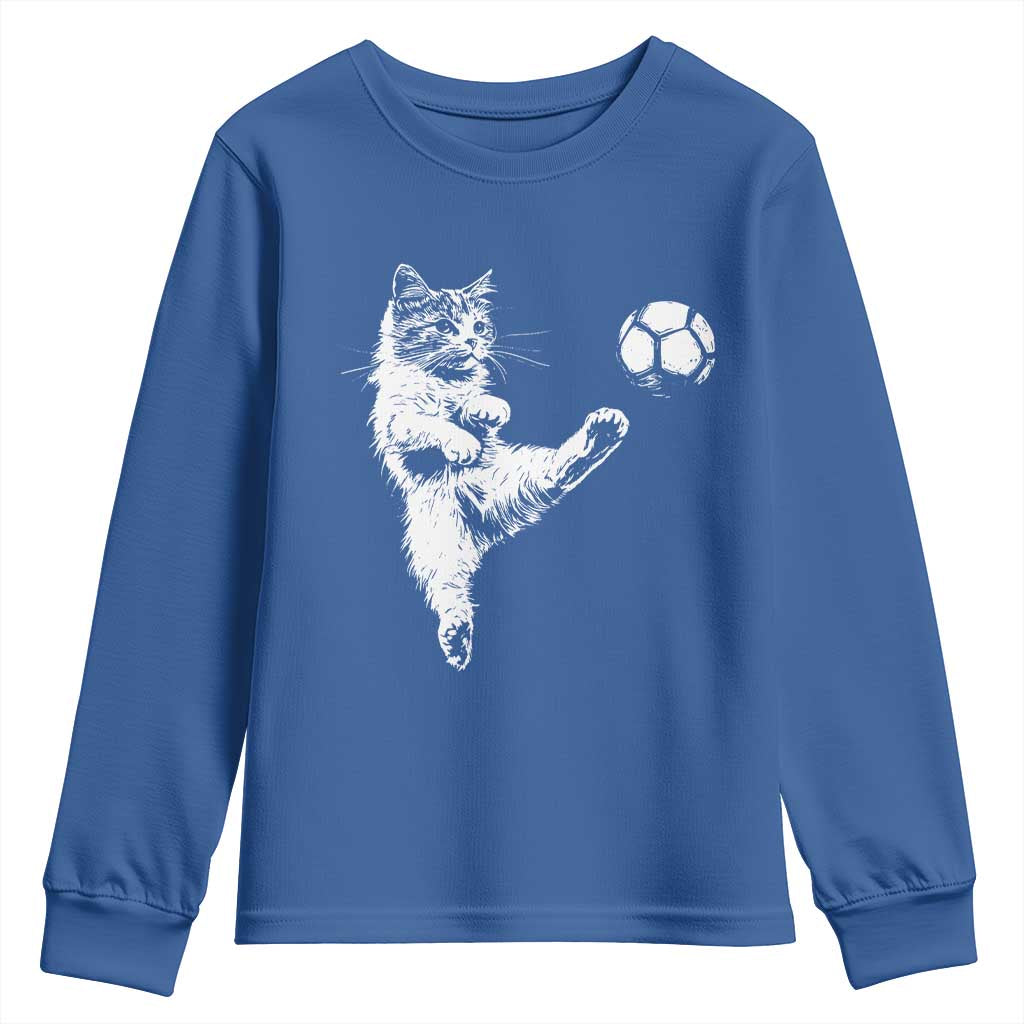 Vintage Sketch Soccer Cat Graphic Youth Sweatshirt Kitten Kicking Football Sports Lover