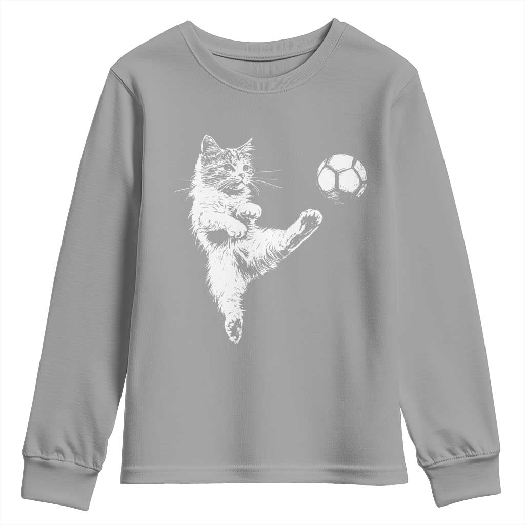 Vintage Sketch Soccer Cat Graphic Youth Sweatshirt Kitten Kicking Football Sports Lover