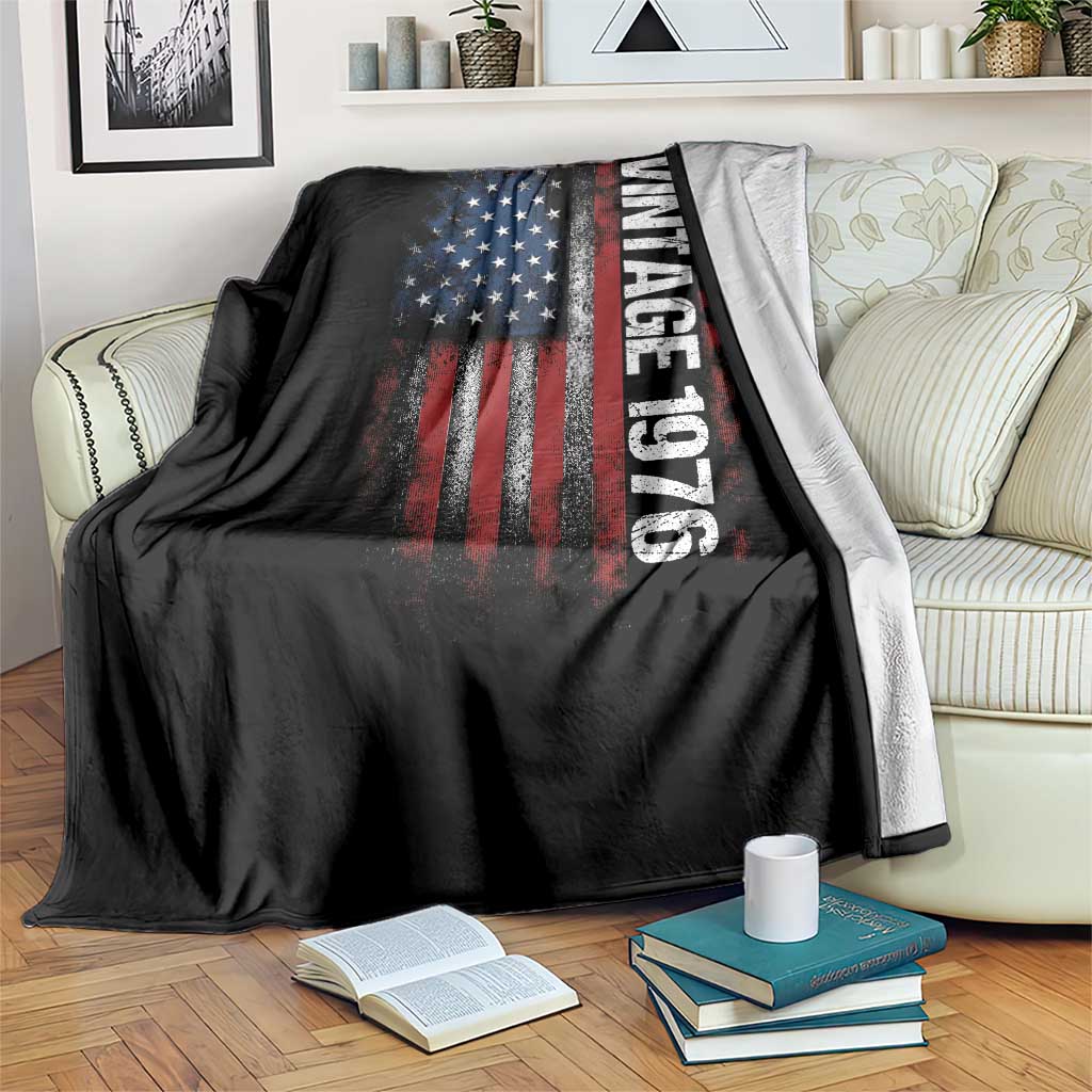 1976 Distressed American Flag Throw Blanket Patriotic 50th Birthday Graphic