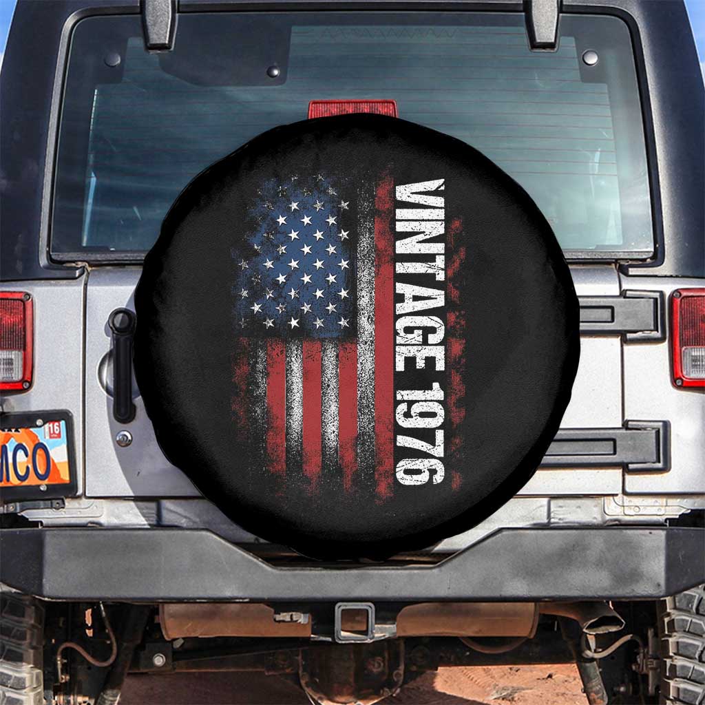 1976 Distressed American Flag Spare Tire Cover Patriotic 50th Birthday Graphic