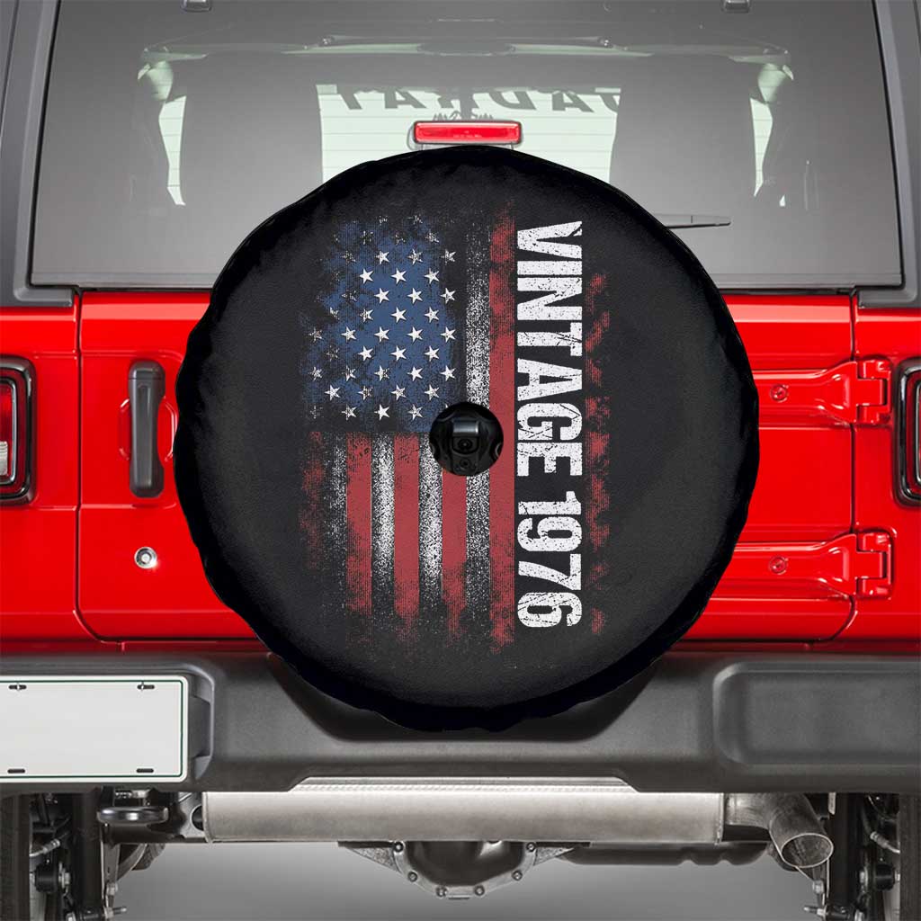 1976 Distressed American Flag Spare Tire Cover Patriotic 50th Birthday Graphic