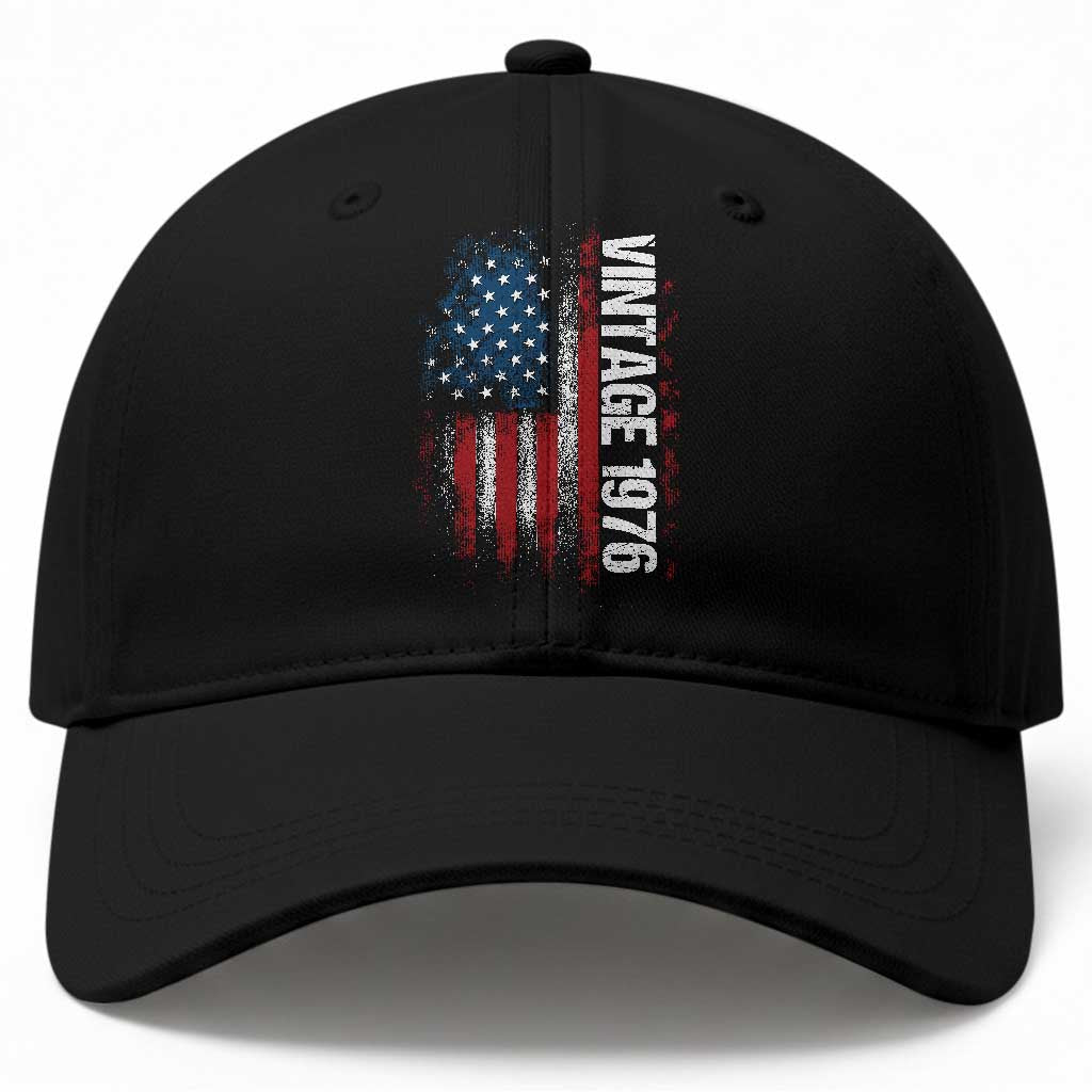 1976 Distressed American Flag Baseball Cap Patriotic 50th Birthday Graphic