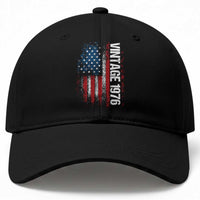 1976 Distressed American Flag Baseball Cap Patriotic 50th Birthday Graphic