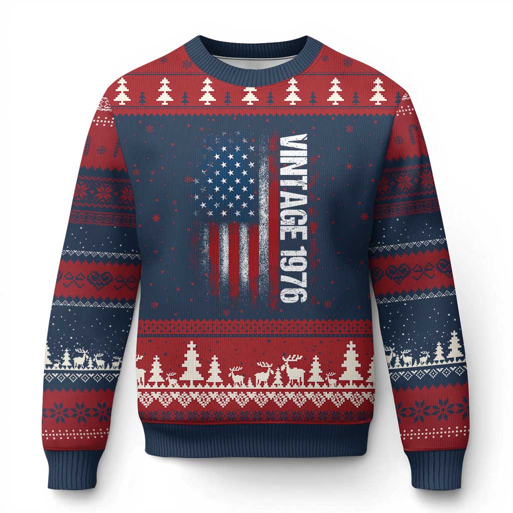 1976 Distressed American Flag Ugly Christmas Sweater Patriotic 50th Birthday Graphic