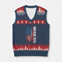 1976 Distressed American Flag V-Neck Knit Sweater Vest Patriotic 50th Birthday Graphic