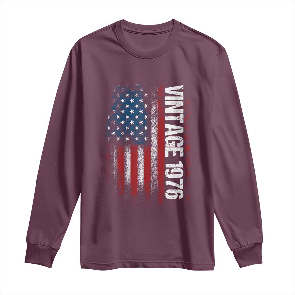 1976 Distressed American Flag Long Sleeve Shirt Patriotic 50th Birthday Graphic
