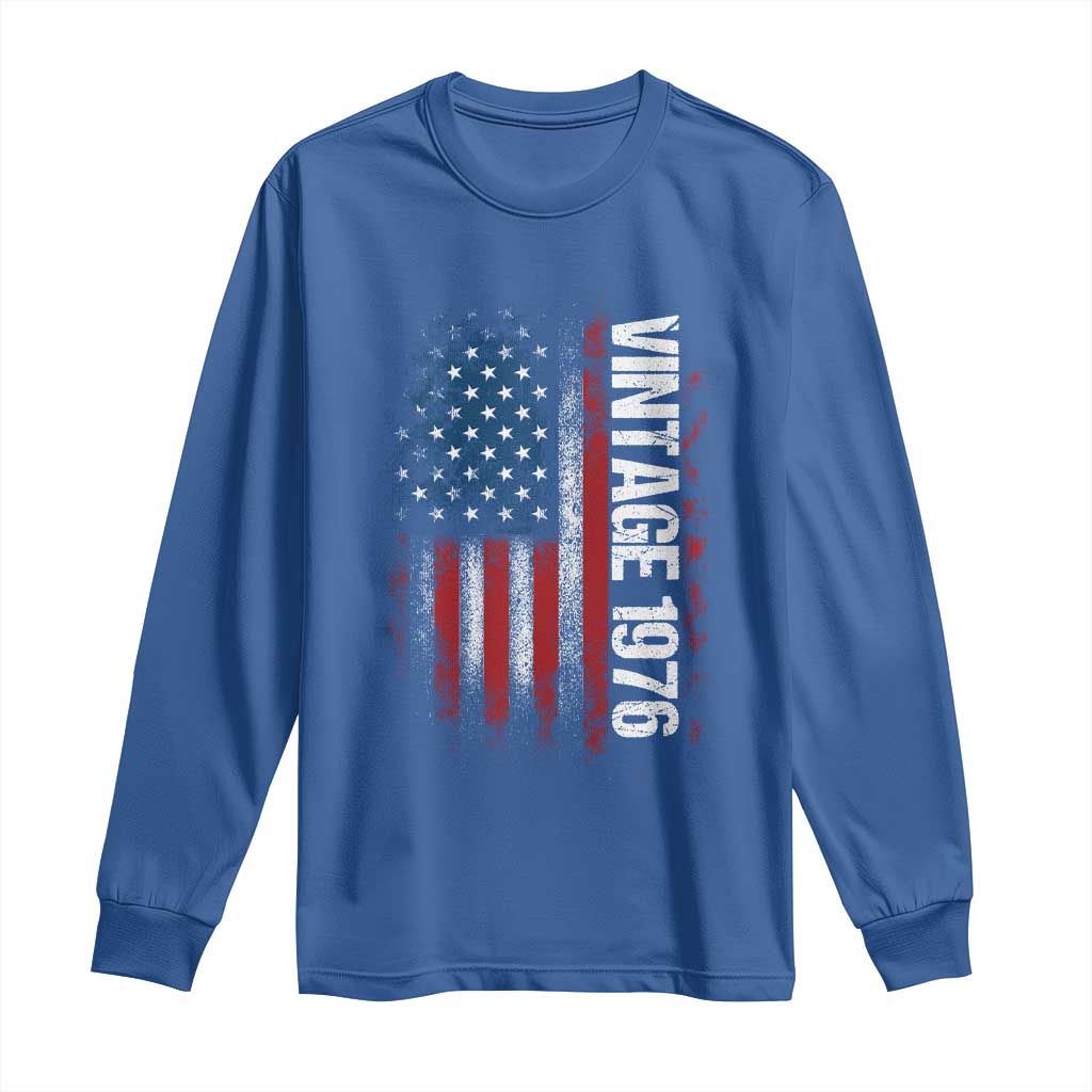 1976 Distressed American Flag Long Sleeve Shirt Patriotic 50th Birthday Graphic