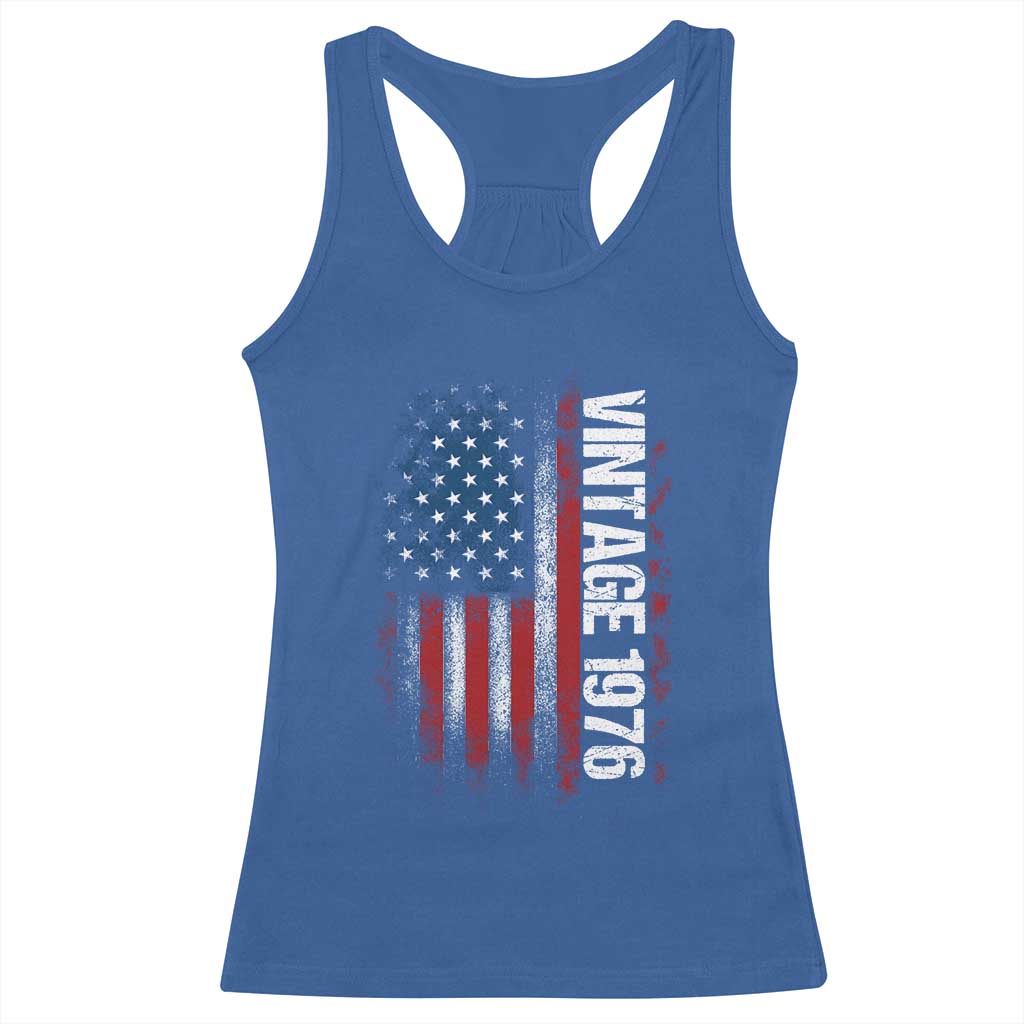 1976 Distressed American Flag Racerback Tank Top Patriotic 50th Birthday Graphic