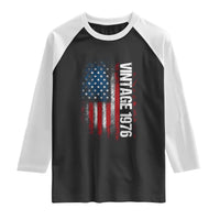 1976 Distressed American Flag Raglan Shirt Patriotic 50th Birthday Graphic