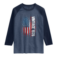 1976 Distressed American Flag Raglan Shirt Patriotic 50th Birthday Graphic