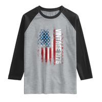 1976 Distressed American Flag Raglan Shirt Patriotic 50th Birthday Graphic