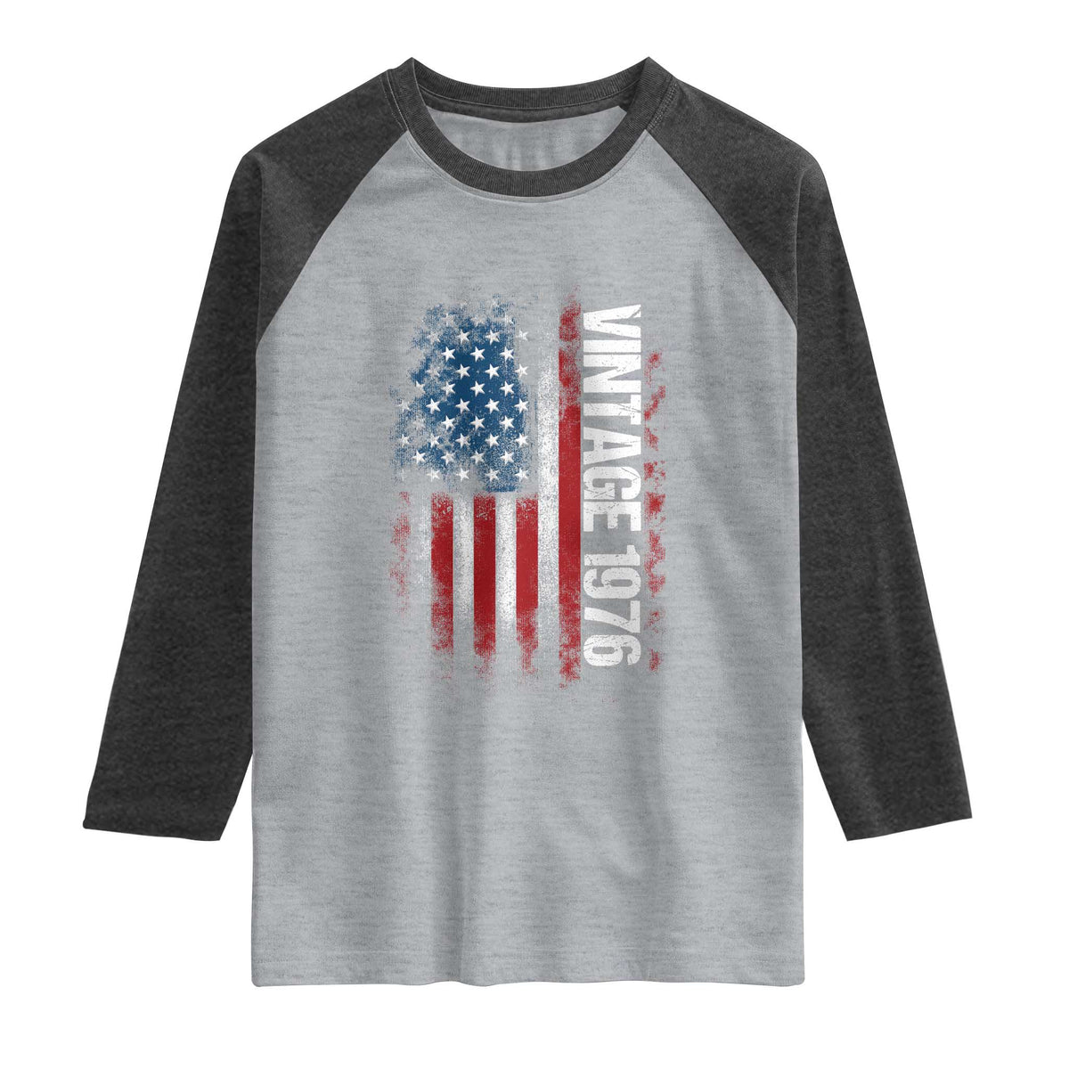 1976 Distressed American Flag Raglan Shirt Patriotic 50th Birthday Graphic
