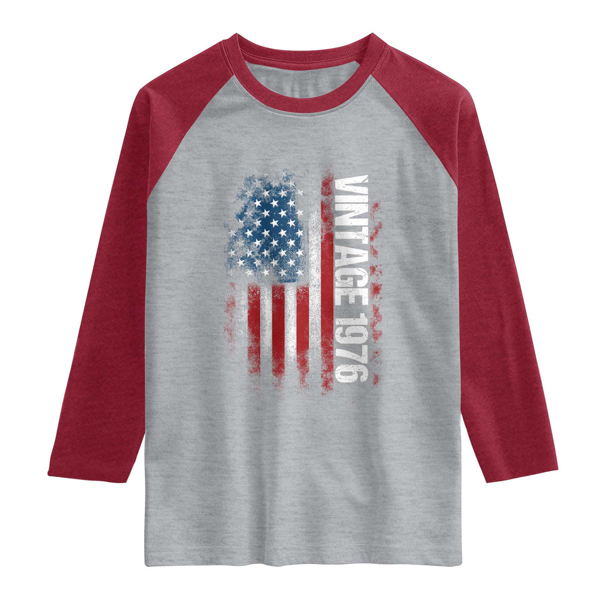 1976 Distressed American Flag Raglan Shirt Patriotic 50th Birthday Graphic
