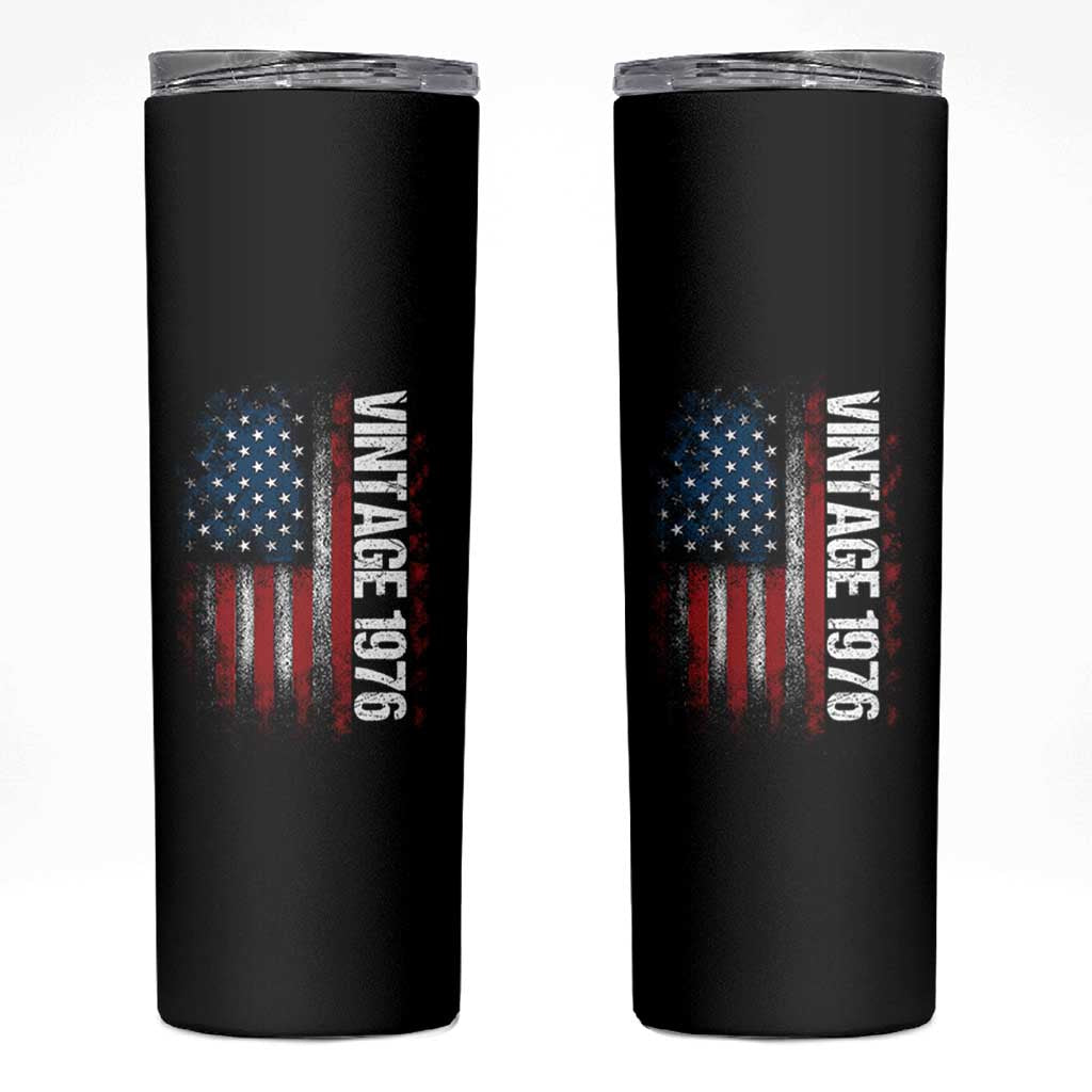 1976 Distressed American Flag Skinny Tumbler Patriotic 50th Birthday Graphic