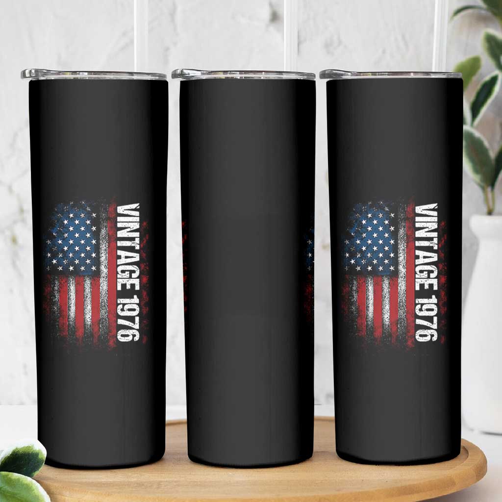 1976 Distressed American Flag Skinny Tumbler Patriotic 50th Birthday Graphic