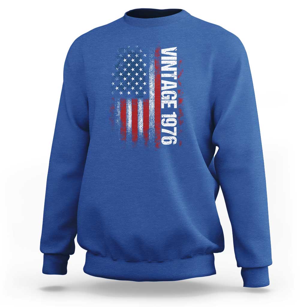 1976 Distressed American Flag Sweatshirt Patriotic 50th Birthday Graphic