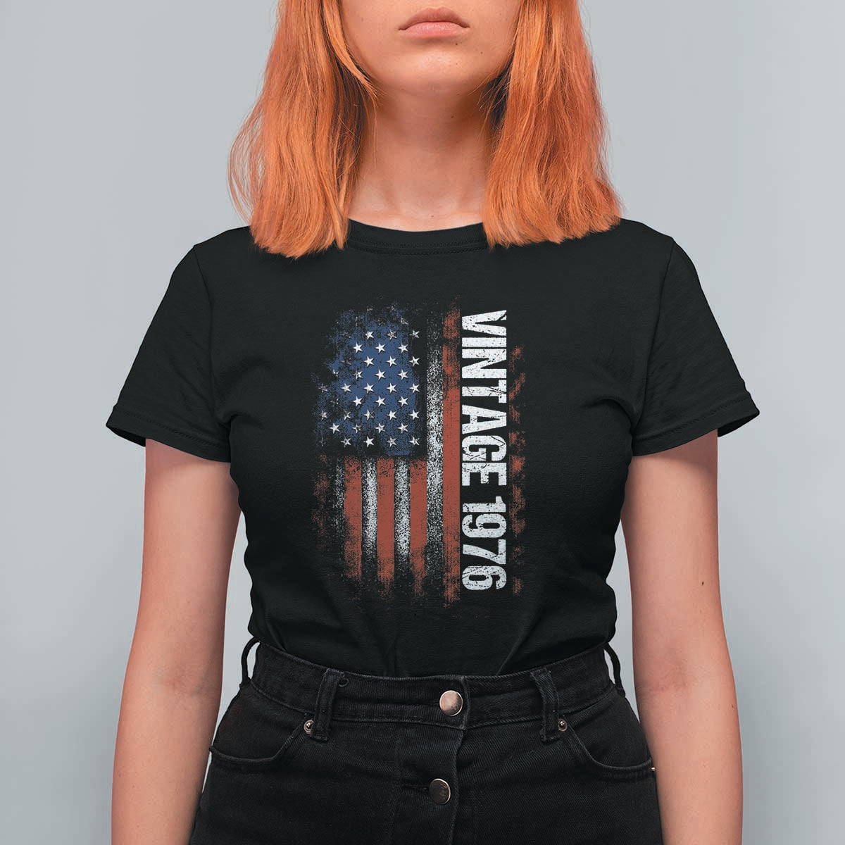 1976 Distressed American Flag T Shirt For Women Patriotic 50th Birthday Graphic