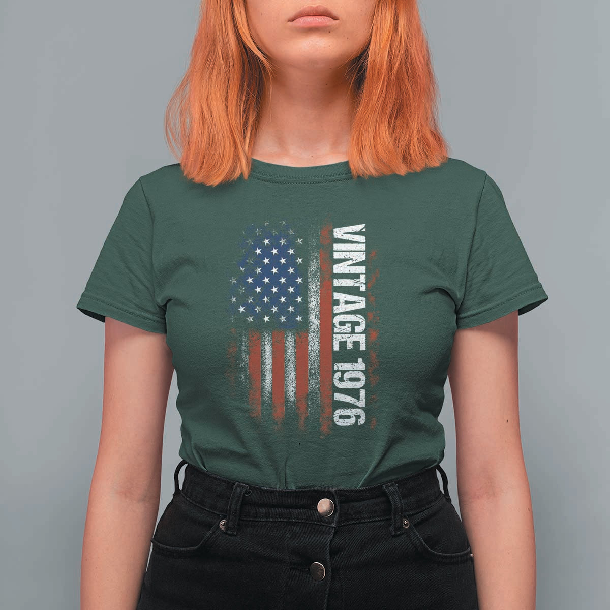 1976 Distressed American Flag T Shirt For Women Patriotic 50th Birthday Graphic