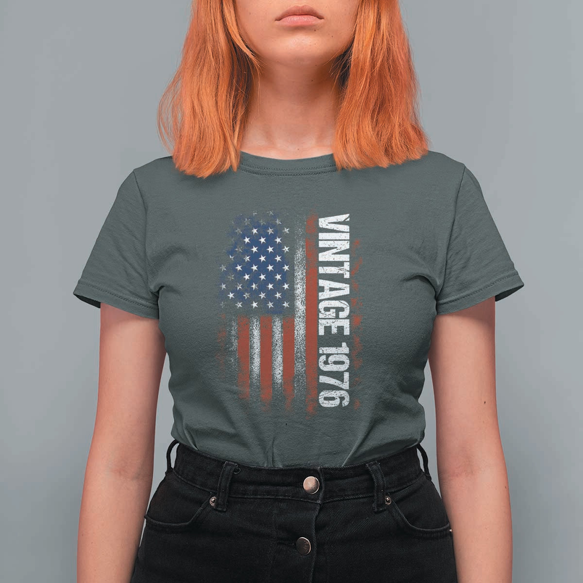 1976 Distressed American Flag T Shirt For Women Patriotic 50th Birthday Graphic