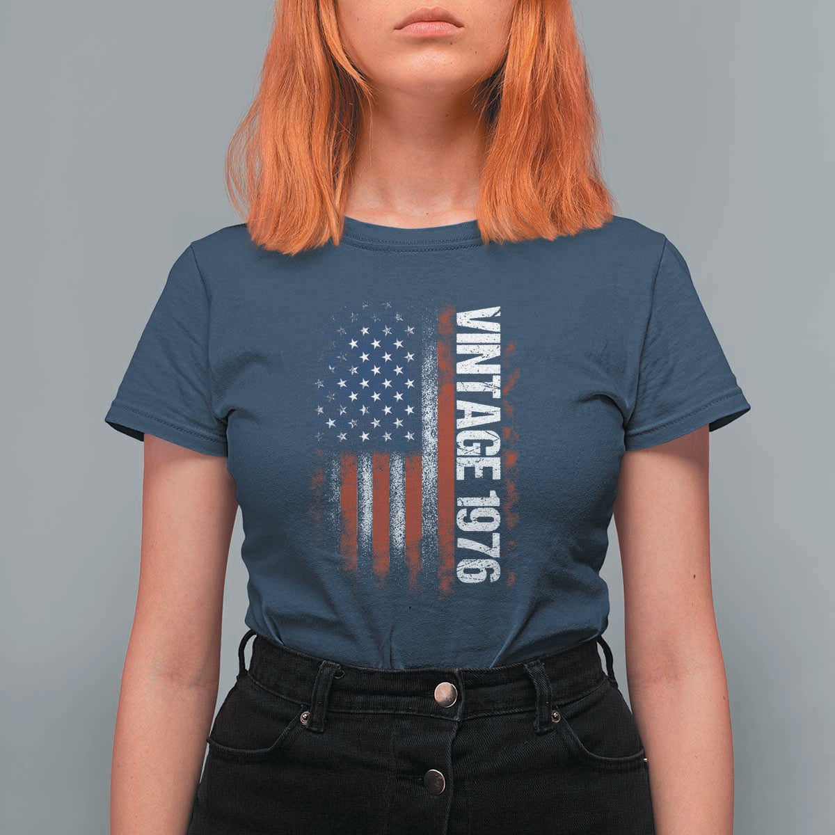 1976 Distressed American Flag T Shirt For Women Patriotic 50th Birthday Graphic
